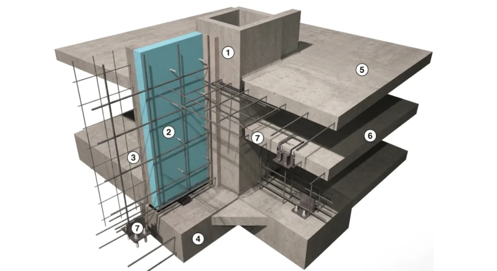 3D isometric cutaway diagram illustrating numbered structural components